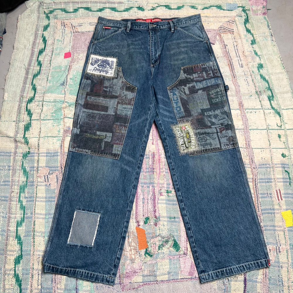 Vintage Y2K Ecko Unltd Y2K Baggy Skater Wide Leg Cinch back Denim Mens Sz 40x33